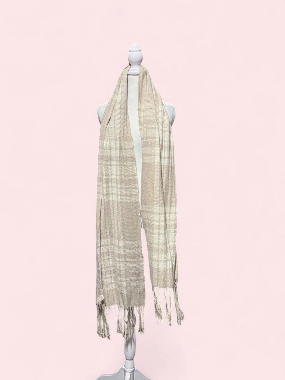 Neutral Fringe Scarf - Beige Lightweight Women's Accessory